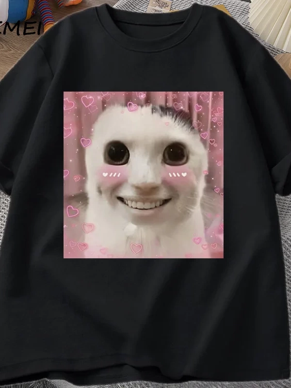 Goofy Cat kedi T Shirt Meme Dank Cursed Weirdcore Cringey t-shirt erkekler kadınlar ben çok a 2857