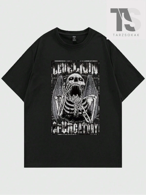 Goth Erkek Loose Fit Kafatası Baskılı Tişört