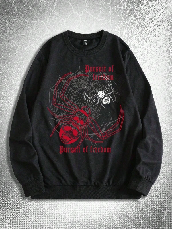 Goth Guys Slogan & Skull Print Pullover Siyah