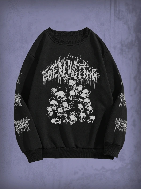 Goth Skull & Letter Graphic Thermal Lined Sweatshirt