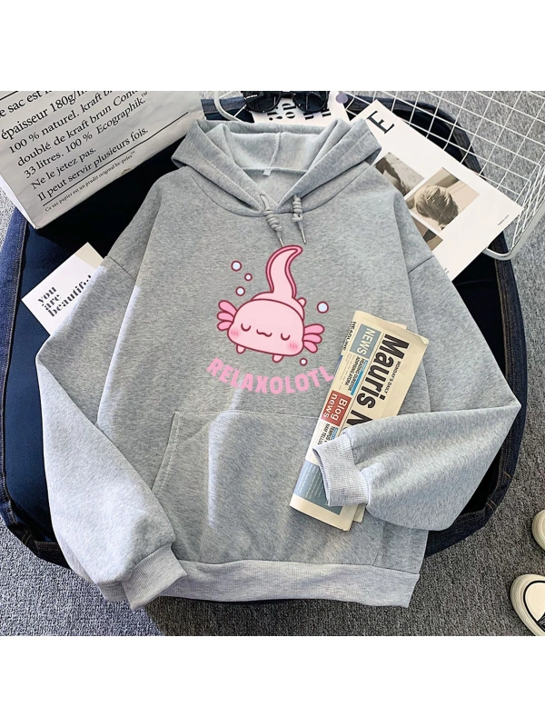 Gri Axolotl Yeme Kabarcık Boba Süt Çay Hoodies Rahat Kawaii Karikatür Uzun K