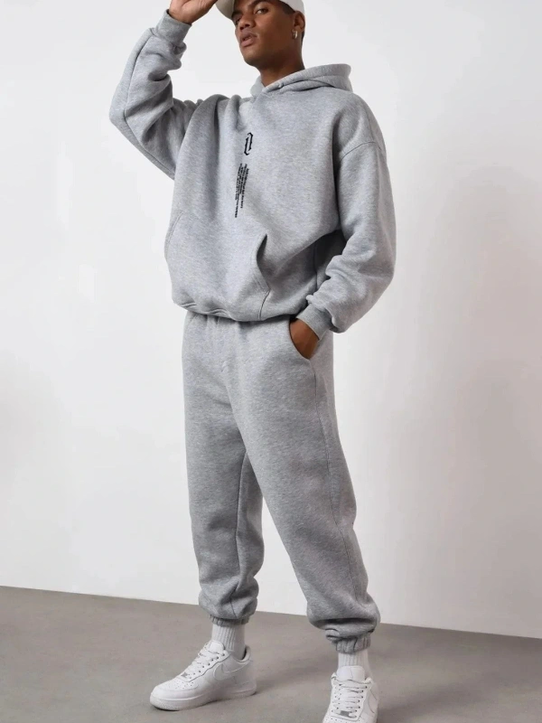 Gri Dikey Dijital Baskılı Kışlık UNİSEX Eşofman Takımı