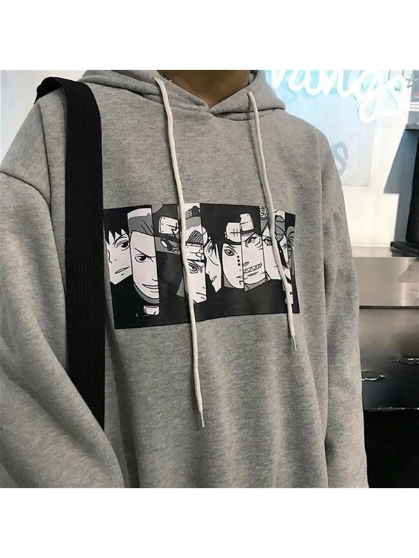Gri Kapüşonlu Naruto Anime Sweatshirt