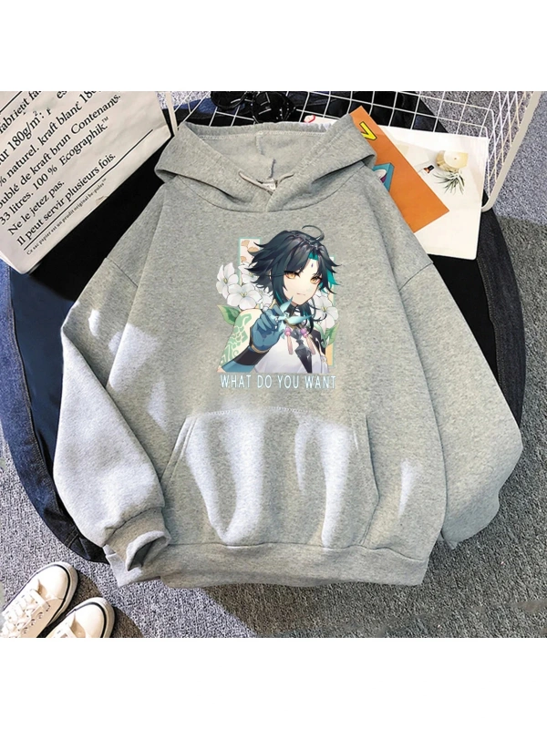 Gri Sıcak oyun Anime Hoodie yaıklı XiaoGenshin darbe Punk i büyük boy kaz