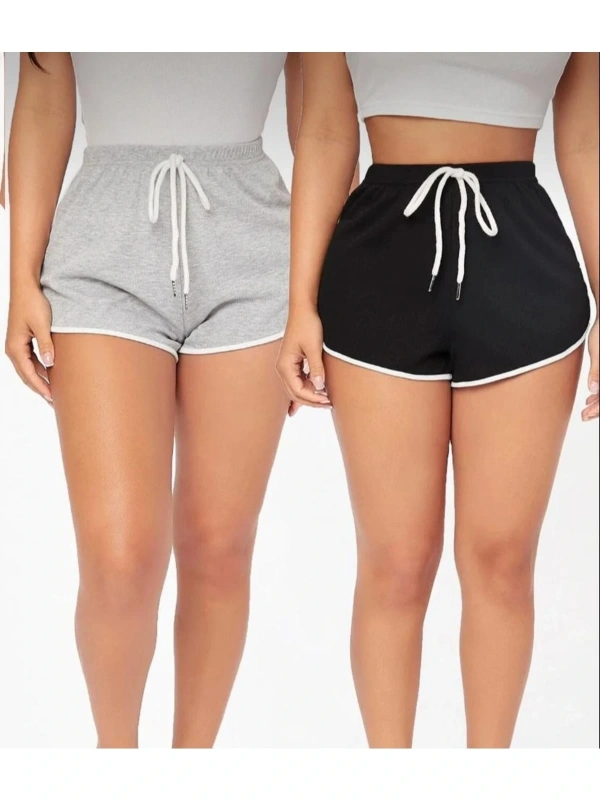 Gri Siyah Penye Kumaş 2li Ipli Penye Şort
