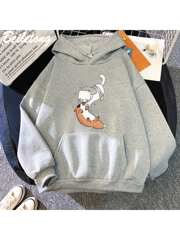Gri TGCF Tilki ve Gelincik Hoodies Tian Guan Ci Fu Kawaii baskılı Harajuku Est
