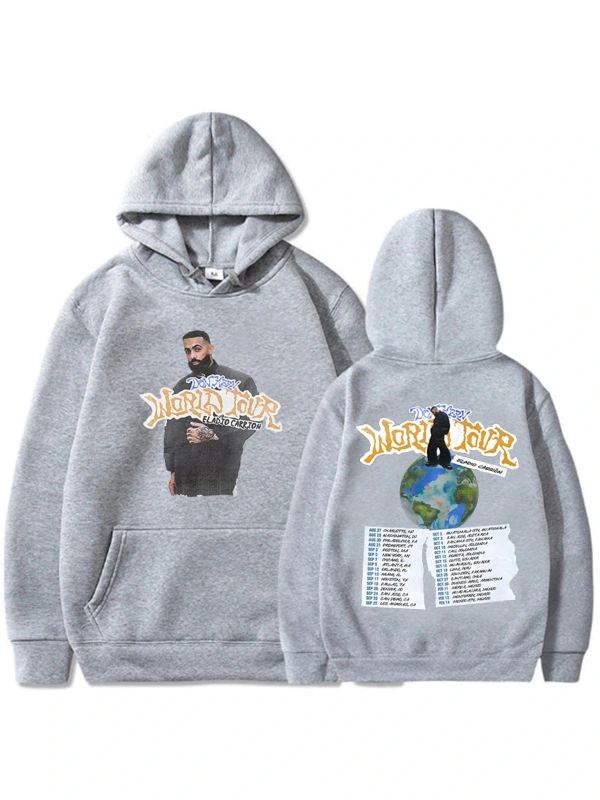 Gri Unisex Eladio Carrión DON KBRN Dünya Turu Rahat kapüşonlu