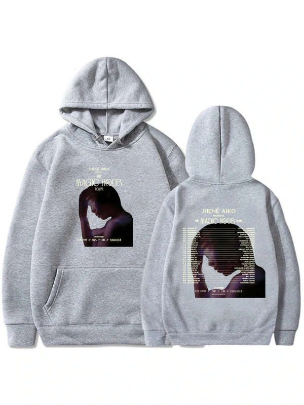 Gri Unisex Grafik giysi sihirli saat tur Jhene Aiko Hip Hop Streetwear sıcak