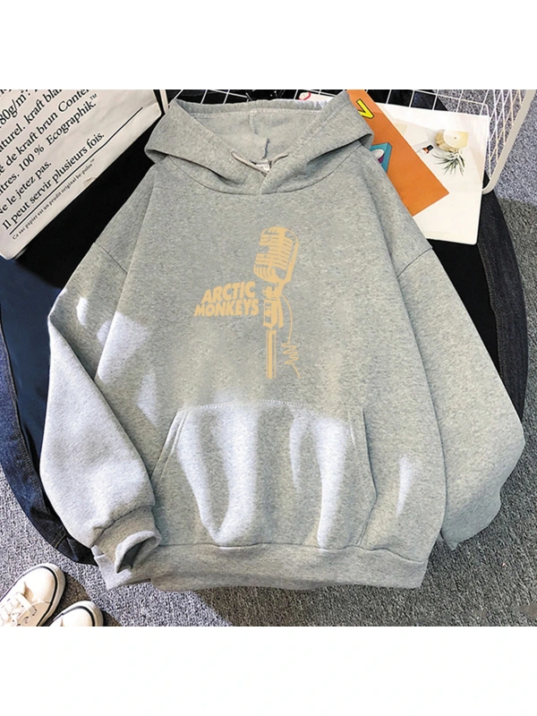 Gri Unisex Harajuku Vintage ARCTIC MONKEYS ses dalga baskılı sonbahar müzik grubu