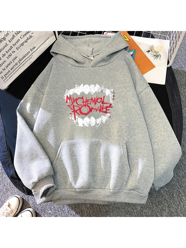 Gri Unisex My Chemical Romance Kapüşonlular Hip Hoprafik Baskı Kapşo