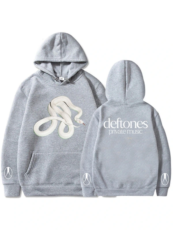 Gri Unisex Özel Müzik Yılan Hoodie Band Deftones Grafik Sonbahar Rahat Uzun