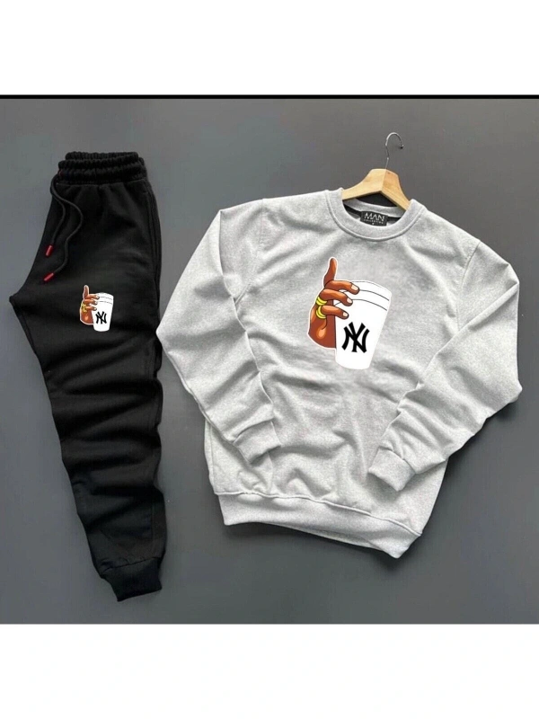 Gri ve Siyah Bardak Dijital Baskılı Kışlık UNİSEX Eşofman Takımı