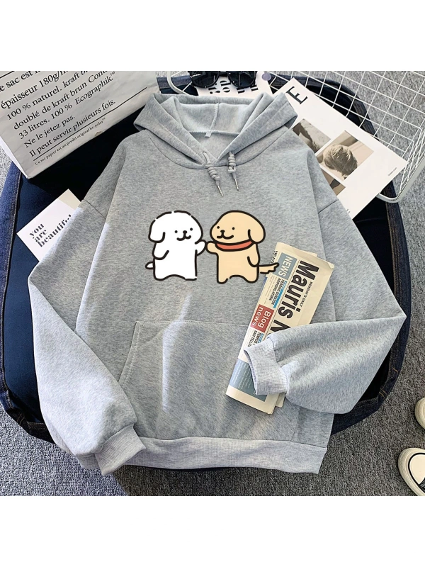 Gri Yavru Malta KöpeğiHoodies Kawaii Grafik iç