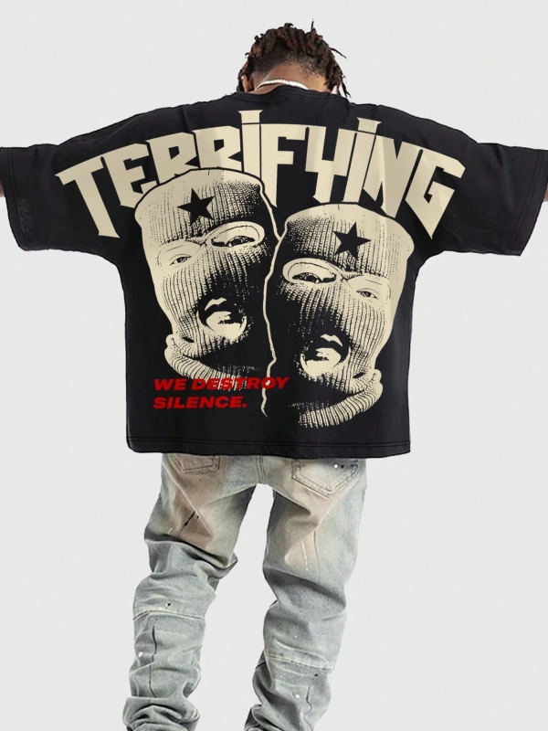 Grunge Punk Erkek Retro Sokak Grafik Baskılı Bol Kesim Kısa Kollu Tişört, Yazlık So