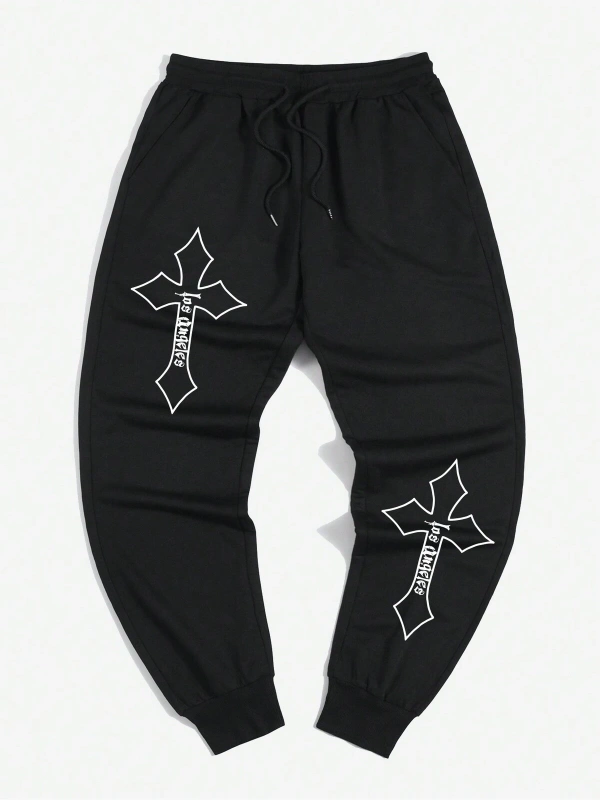Guys Cross Letter Graphic Drawstring Waist Eşofman Altı