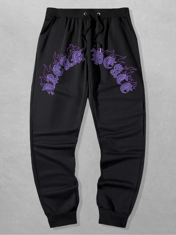 Guys Letter Fire Graphic Drawstring Eşofman Altı