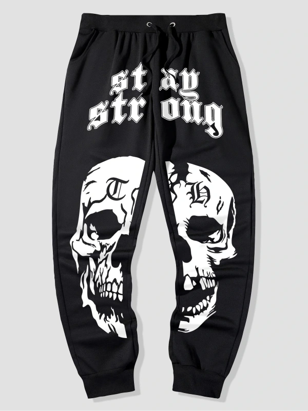 Guys Letter Skull Graphic Drawstring Waist Eşofman Altı