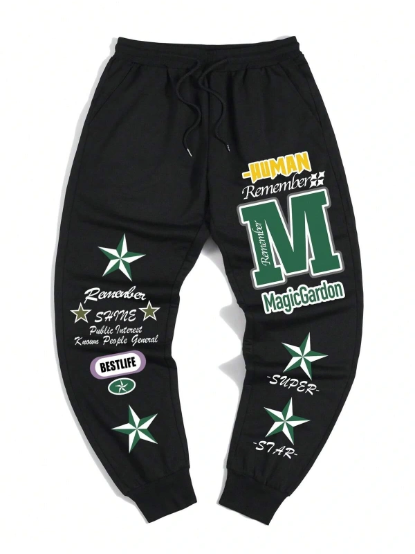 Guys Star & Slogan Graphic Drawstring Waist Eşofman Altı