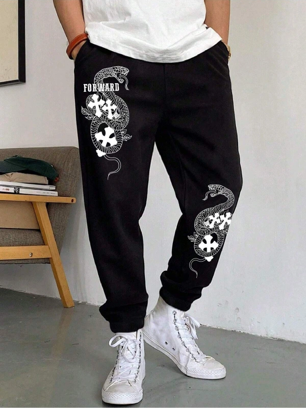 Halloween Cross & Letter Graphic Drawstring Waist Eşofman Altı