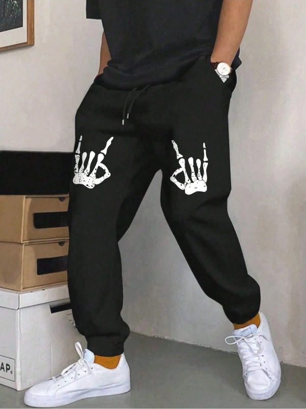 Halloween Skeleton Hand Print Drawstring Waist Eşofman Altı