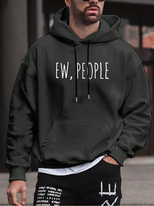 Harajuka Sokakt Manfinity Homme Erkekler Mektup Grafik Kanguru Cep Gri