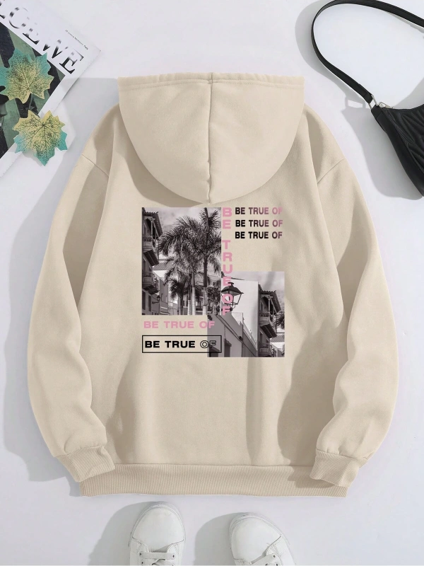 Harajuka Sokakt Yazılı Grafik Sweat Bej