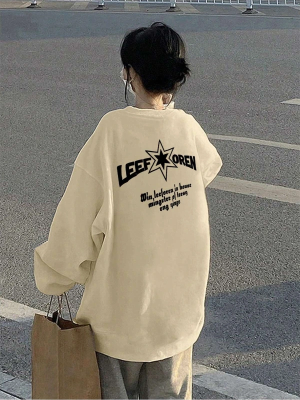 Harfli Grafik Düşük Omuz Oversize Sweat Bej