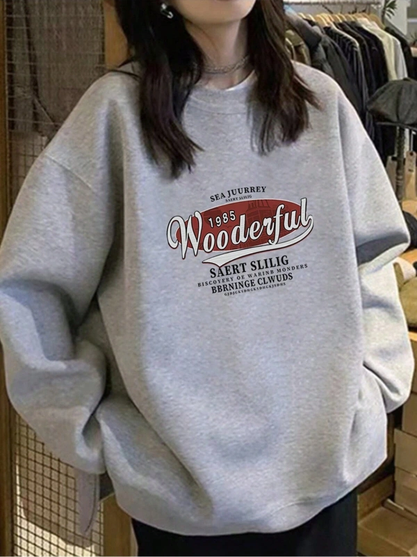 Harfli Grafik Düşük Omuz Oversize Sweat Gri