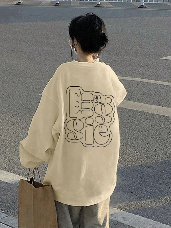 Harfli Grafik Düşük Sweat Bej