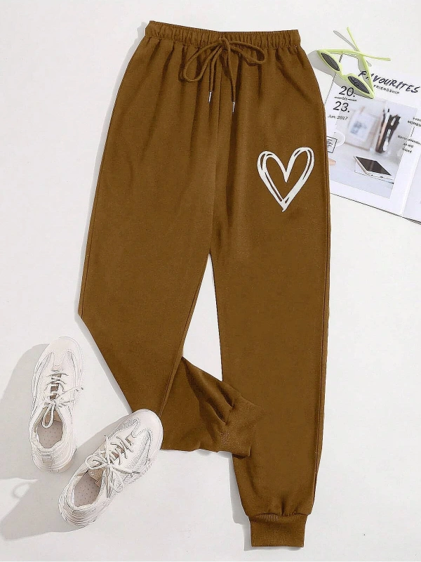 Heart Print Tie Waist 4 Mevsim Eşofman