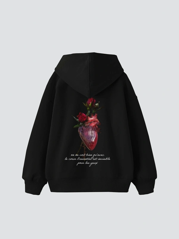 Heart&Rose Baskılı Oversize Unisex Premium Siyah
