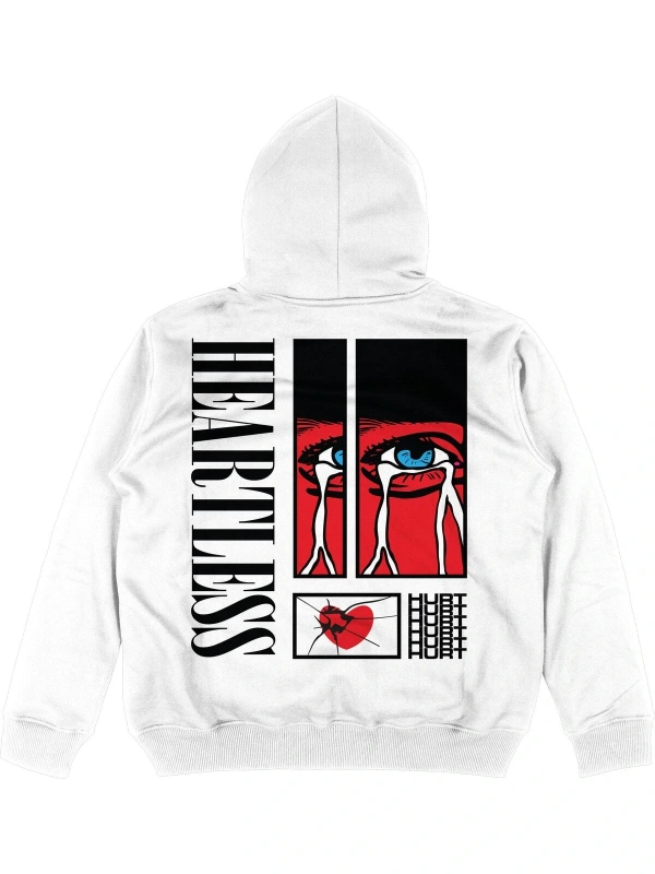 Heartless Beyaz Oversize Unisex Kapüşonlu Sweatshirt Hoodie