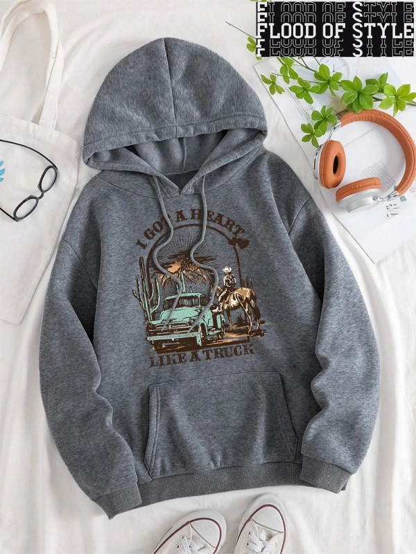 Hip Hop Harajuku Vintage Tarzı  0I bir kamyon gibi bir kalp var  Gri