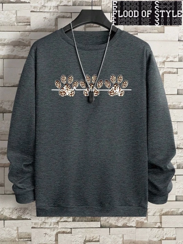 Hip Hop Harajuku Vintage Tarzı  3lü Leopar Kedi Paw Baskılar Gri