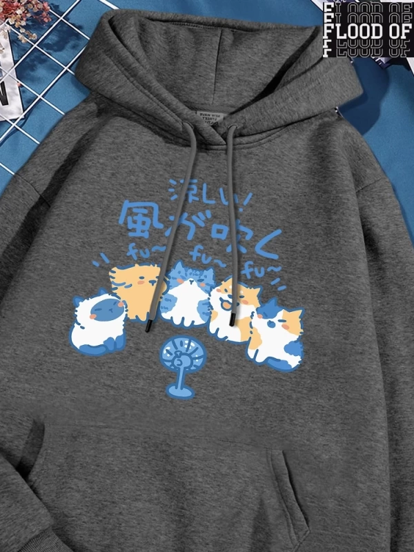 Hip Hop Harajuku Vintage Tarzı  5 kediler üfleme fanlar  Gri