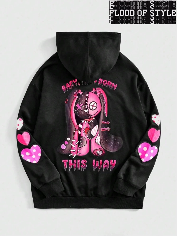 Hip Hop Harajuku Vintage Tarzı  Ayı bir sevimli ve korkunç görünüm  Siyah