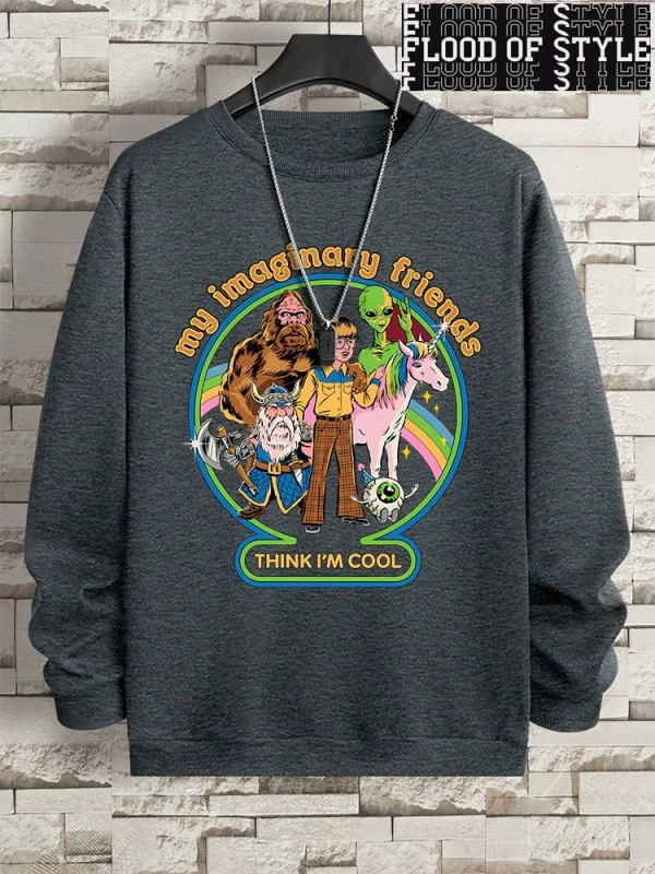 Hip Hop Harajuku Vintage Tarzı  Benim hayali arkadaşlar düşünüyorum Gri