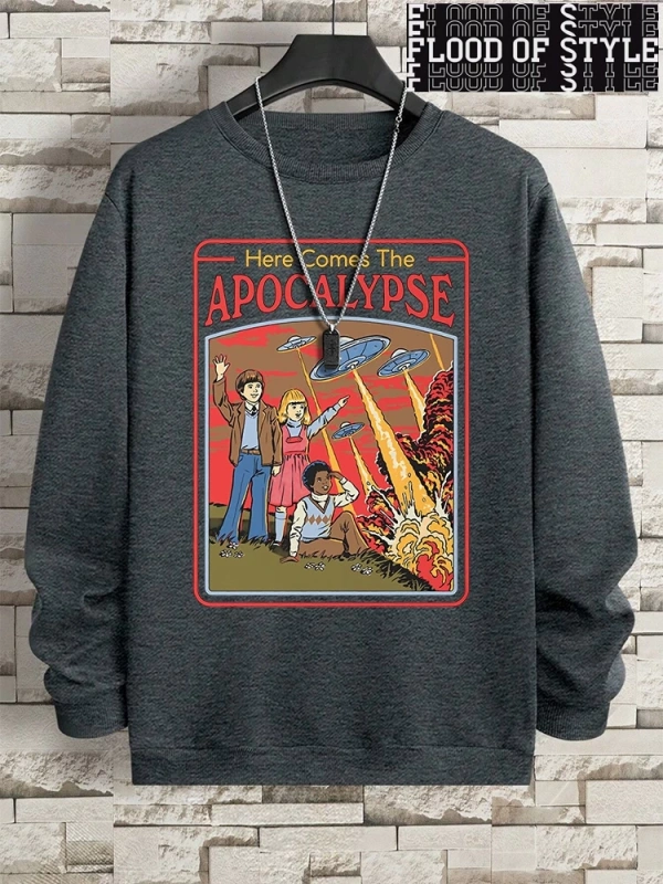 Hip Hop Harajuku Vintage Tarzı  Burada Ufo geliyor Ufo  Gri