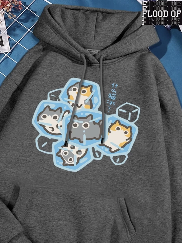 Hip Hop Harajuku Vintage Tarzı  Buz Kedi Eğlenceli  Gri