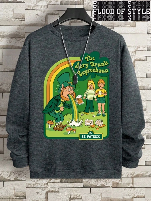 Hip Hop Harajuku Vintage Tarzı  Çok sarhoş Leprechaun Gri