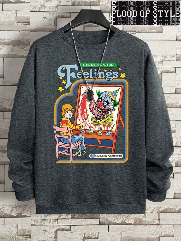 Hip Hop Harajuku Vintage Tarzı  Duygularınızı İfade Edin Palyaço  Gri