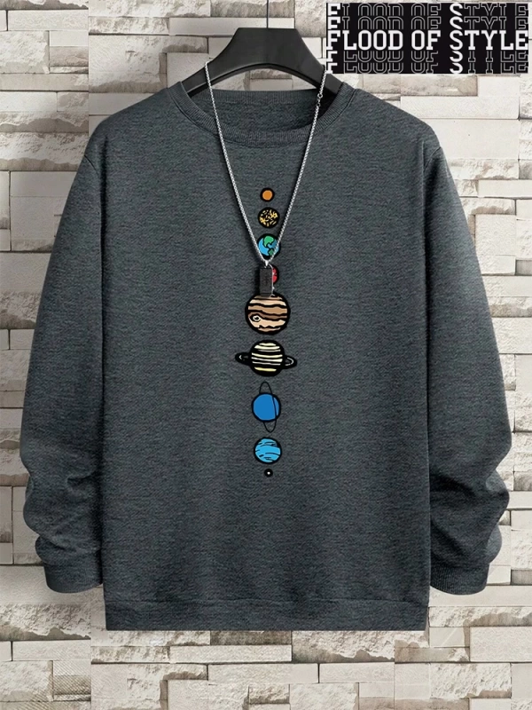 Hip Hop Harajuku Vintage Tarzı  Güneş sistemi  Gri