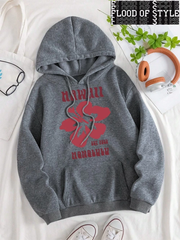 Hip Hop Harajuku Vintage Tarzı  Hawaii Est 1959 Honolulu  Gri