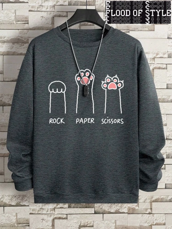 Hip Hop Harajuku Vintage Tarzı  Kaya kağıt makas CatS Paw  Gri