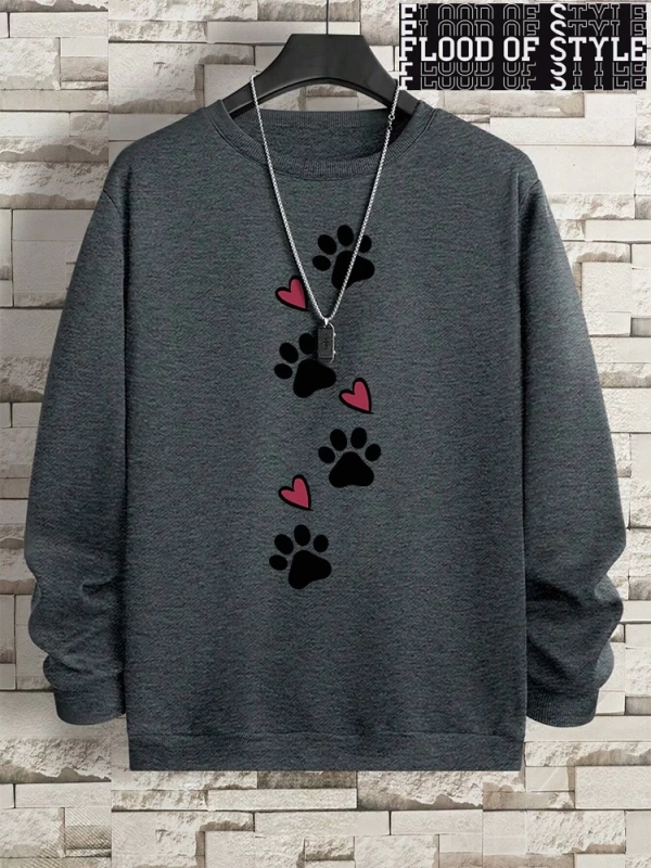 Hip Hop Harajuku Vintage Tarzı  Köpek pençe baskı aşk komik baskı  Gri