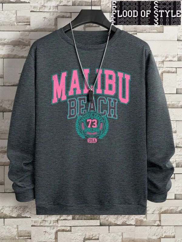 Hip Hop Harajuku Vintage Tarzı  Malibu plaj 79 abd komik  Gri