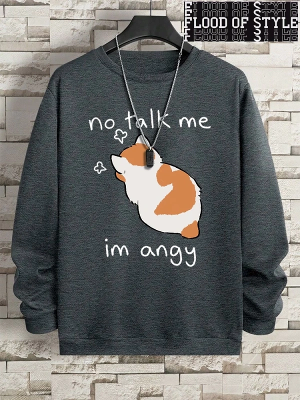 Hip Hop Harajuku Vintage Tarzı  No Talk Me Im Angy sevimli kedi  Gri