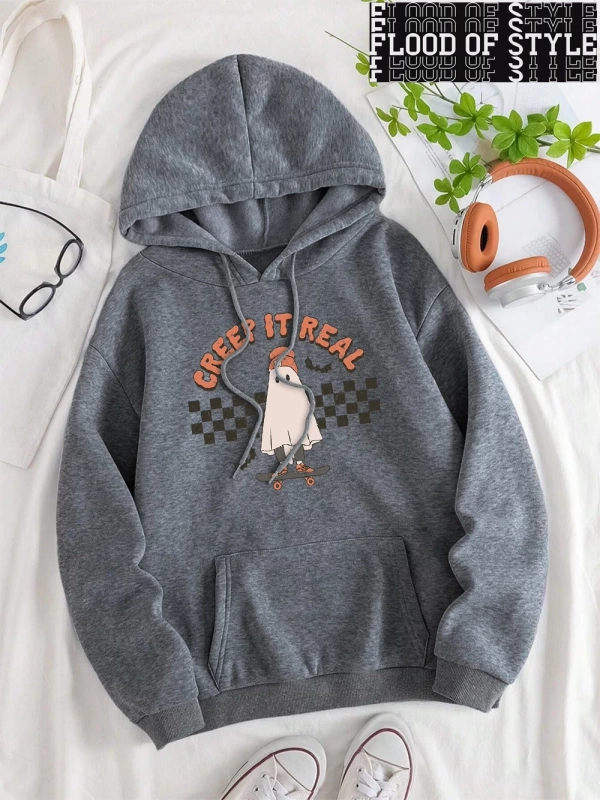 Hip Hop Harajuku Vintage Tarzı  Sürünme gerçek kaykay Hoody  Gri