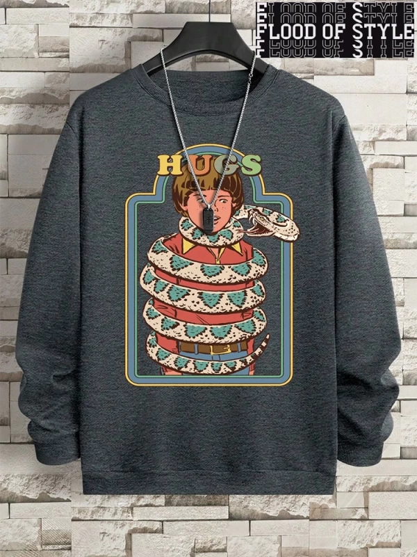 Hip Hop Harajuku Vintage Tarzı  Yılanlar samimi kucaklama  Gri