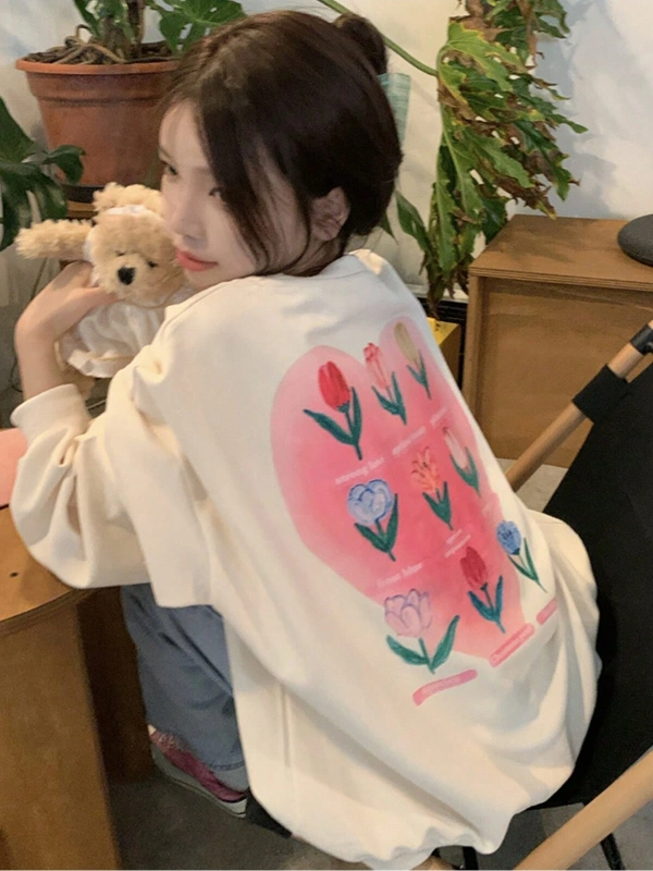 Honeyspot Çiçekli ve Harfli Grafik Düşük Omuz Oversize Sweat Bej